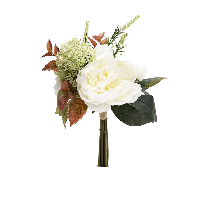 BUQUÊ PEÔNIAS BRANCO E VERDE 35CM