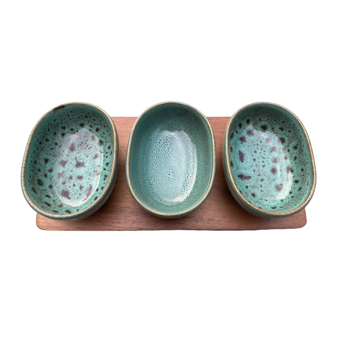 PETISQUEIRA CERÂMICA VERDE C/ 3 BOWLS