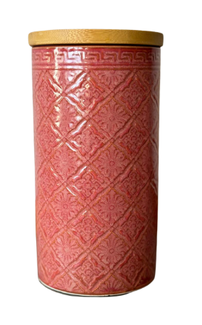 POTE DE CERÂMICA VERMELHO C/ TAMPA - M 21CM