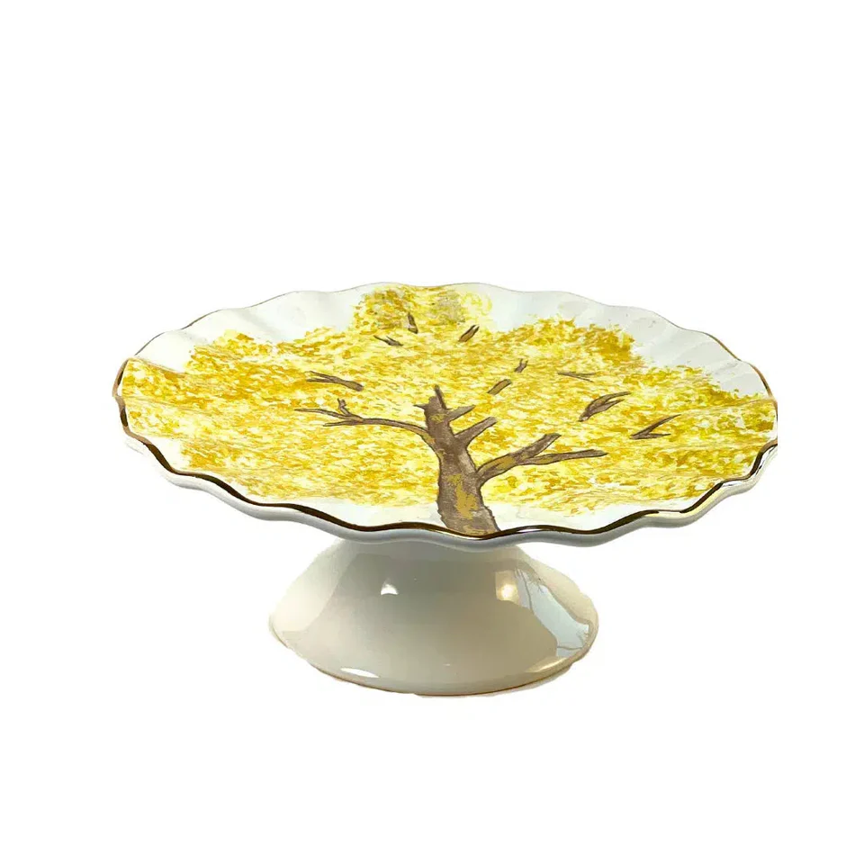 PORTA PETIT FOUR C/ PÉ C/ FILETE DE OURO YPÊ AMARELO