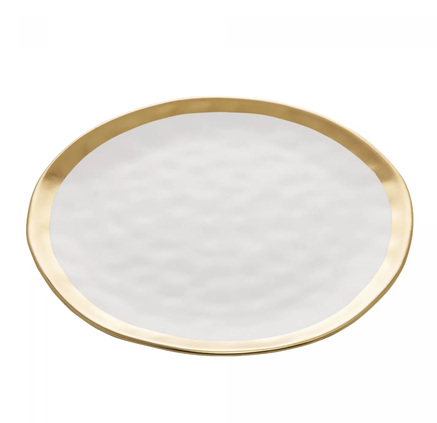 PRATO SOBREMESA PORCELANA BRANCO E DOURADO DUBAI