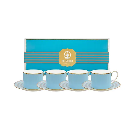 SET 4 XÍCARAS DE CAFÉZINHO AZUL LOVE BIRDS - PIP STUDIO