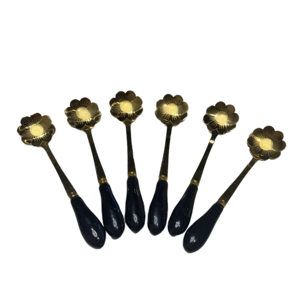 JOGO 6 COLHERES CAFÉ FLOWER PRETO
