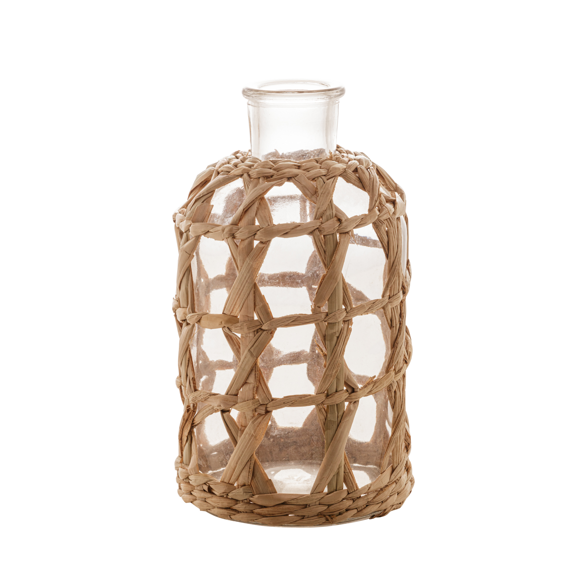VASO DE VIDRO E FIBRA NATURAL GARRAFA 20cm