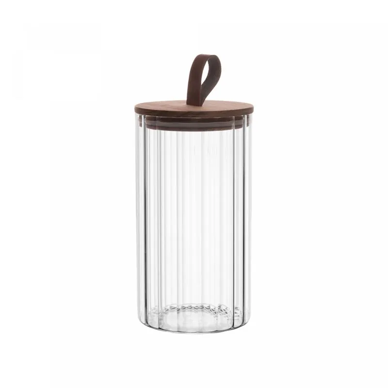POTE DE VIDRO COM TAMPA DE ACÁCIA 880ML