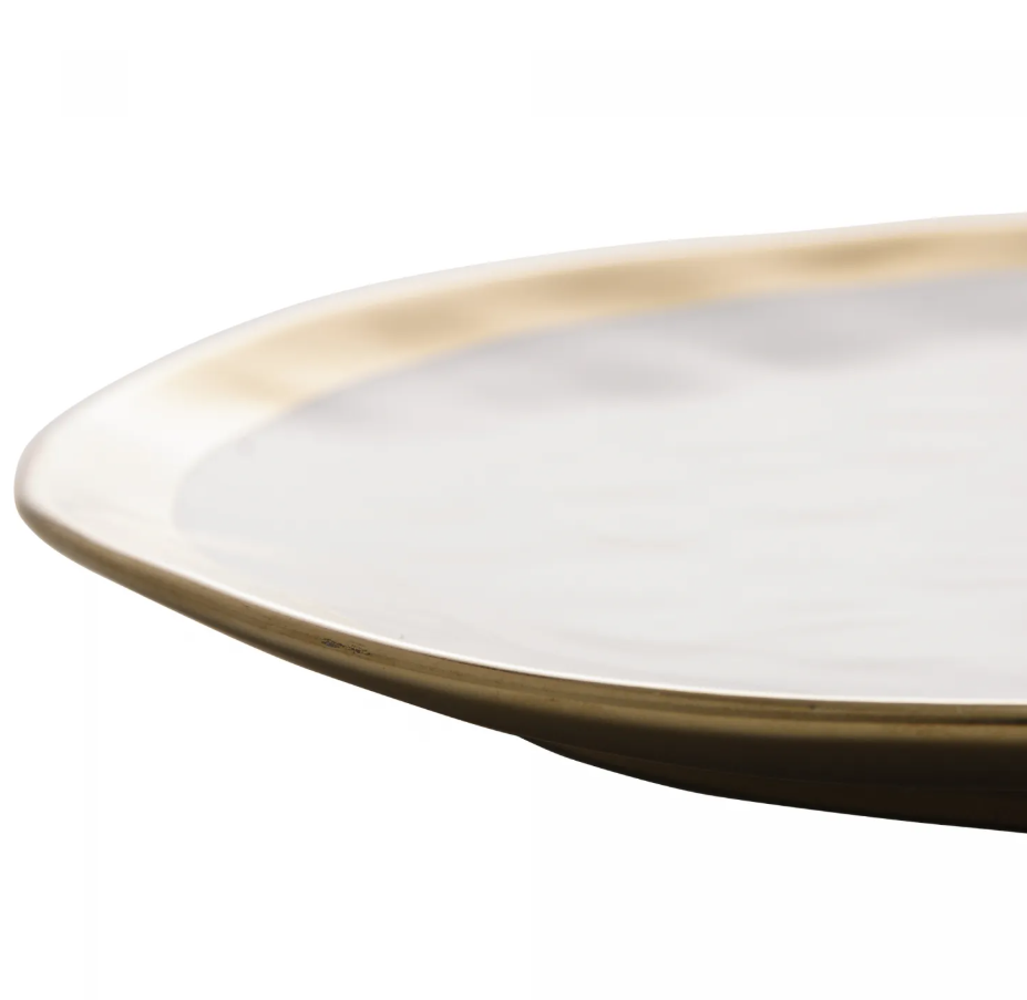 PRATO RASO DE PORCELANA BRANCO E DOURADO DUBAI