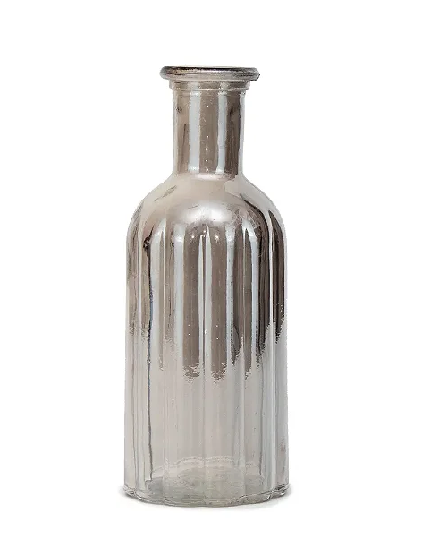 MINI VASO VIDRO CANELADO CINZA G 19cm