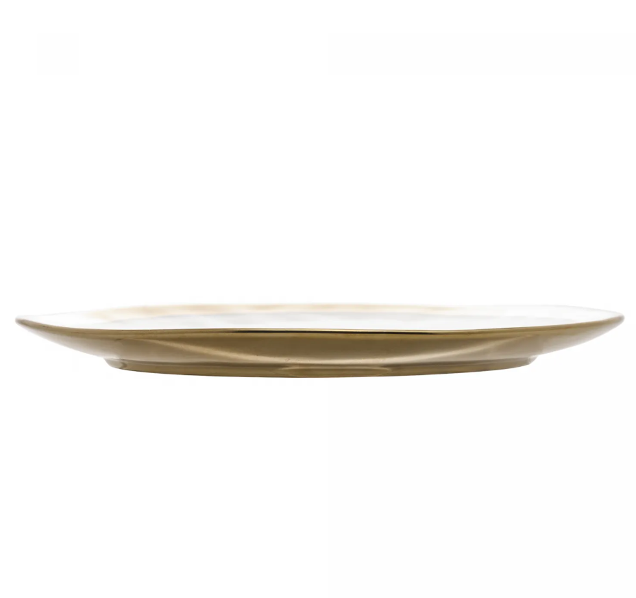 PRATO SOBREMESA PORCELANA BRANCO E DOURADO DUBAI