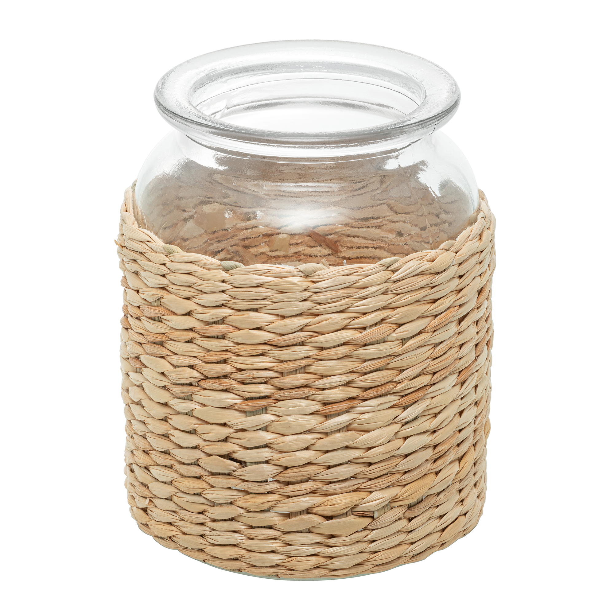 VASO DE VIDRO E FIBRA NATURAL BARRIL