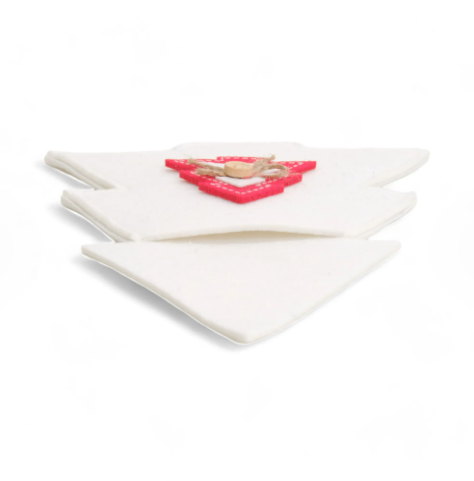 PORTA TALHER FELTRO ARVORE - BRANCO E VERMELHO