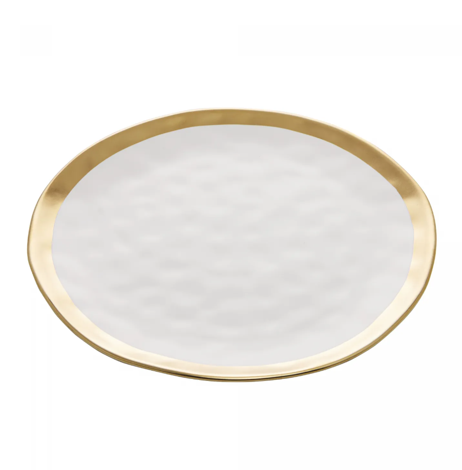 PRATO RASO DE PORCELANA BRANCO E DOURADO DUBAI