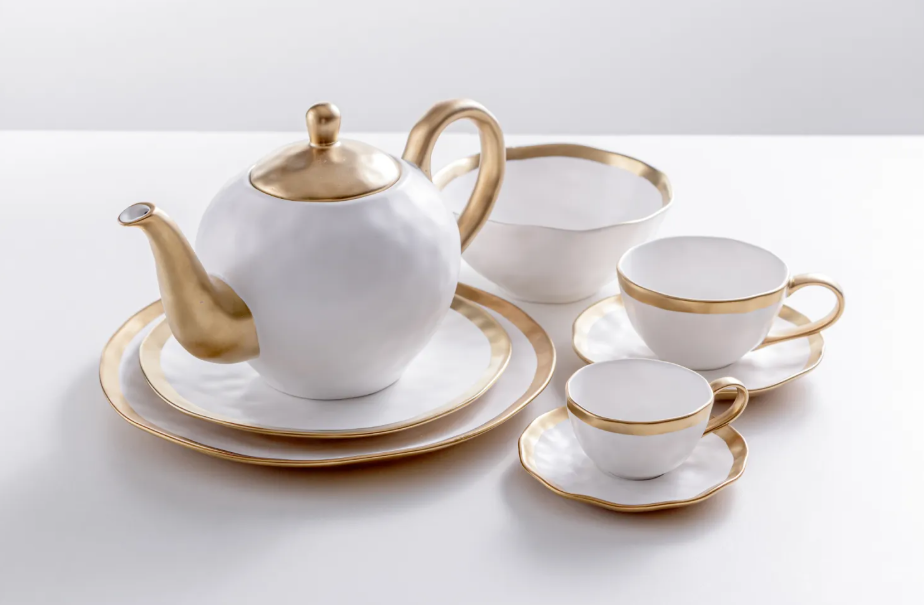 XÍCARA CAFÉ PORCELANA BRANCO E DOURADO DUBAI