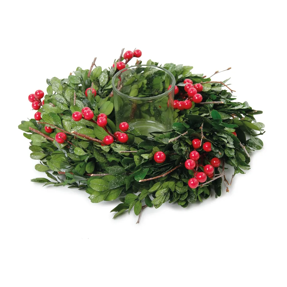 PORTA VELAS GUIRLANDA C/FRUTAS VERDE E VERMELHO