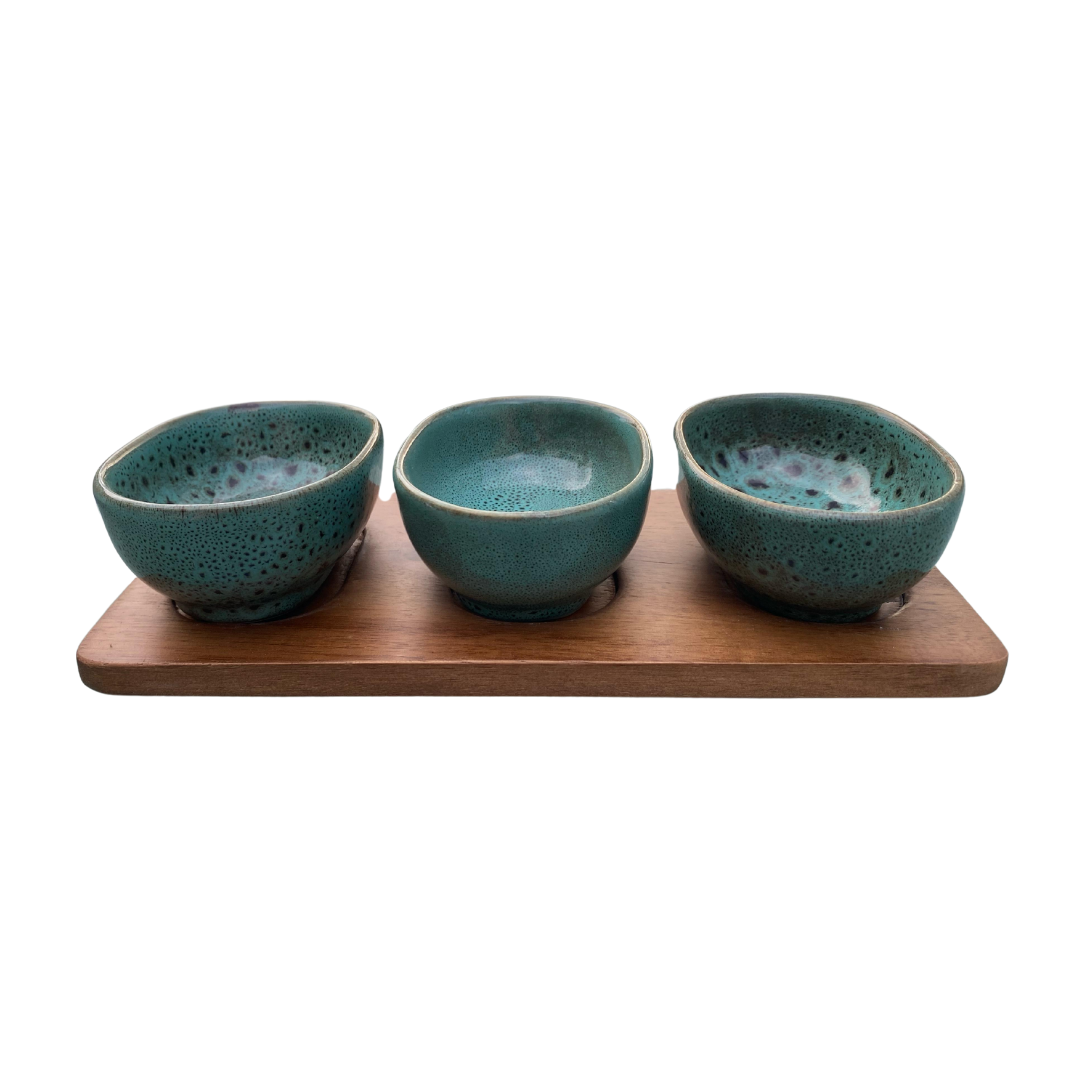 PETISQUEIRA CERÂMICA VERDE C/ 3 BOWLS
