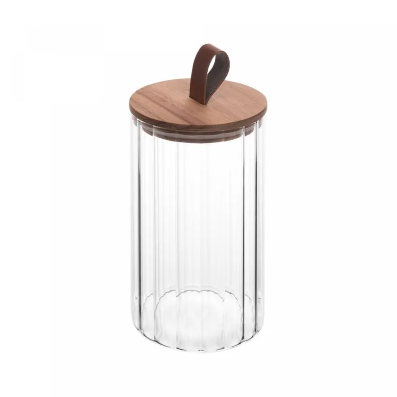 POTE DE VIDRO COM TAMPA DE ACÁCIA 880ML