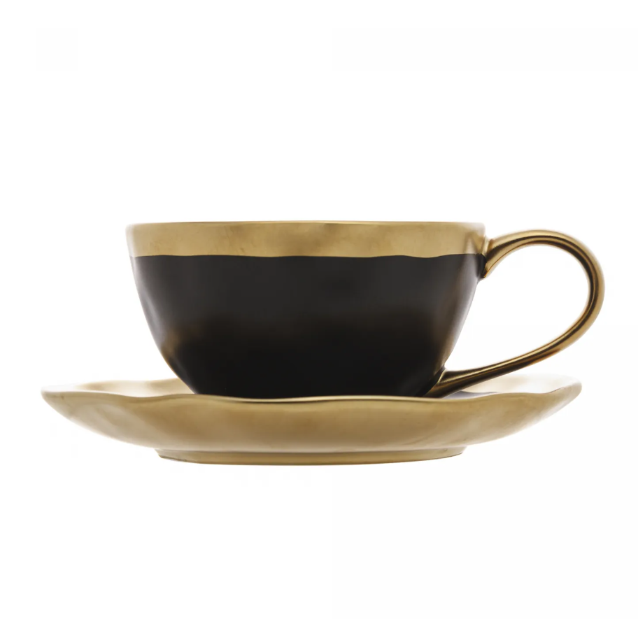 XÍCARA CAFÉ PORCELANA PRETO E DOURADO DUBAI