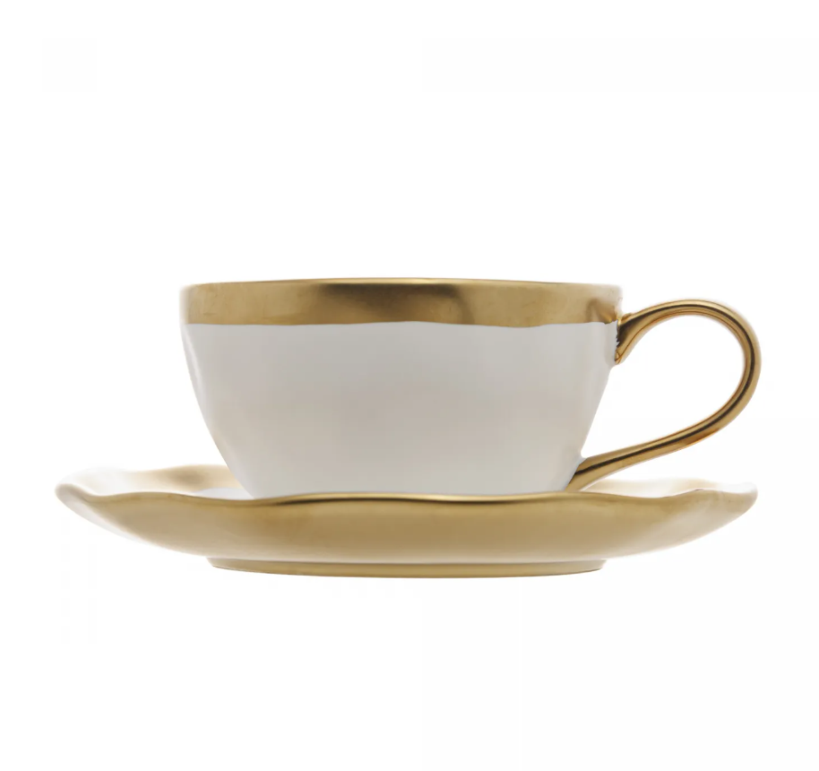 XÍCARA CAFÉ PORCELANA BRANCO E DOURADO DUBAI