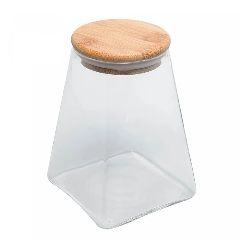 POTE DE VIDRO COM TAMPA DE BAMBU 880ML
