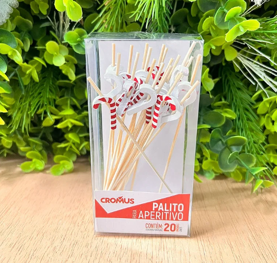 JG C/20 PALITOS P/APERITIVO CANDY CANE - VERMELHO E BRANCO