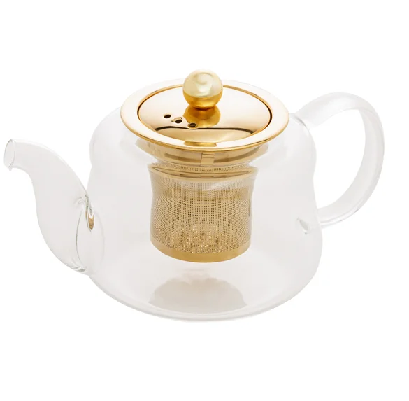 CHALEIRA CHÁ DE VIDRO COM INFUSOR DOURADO