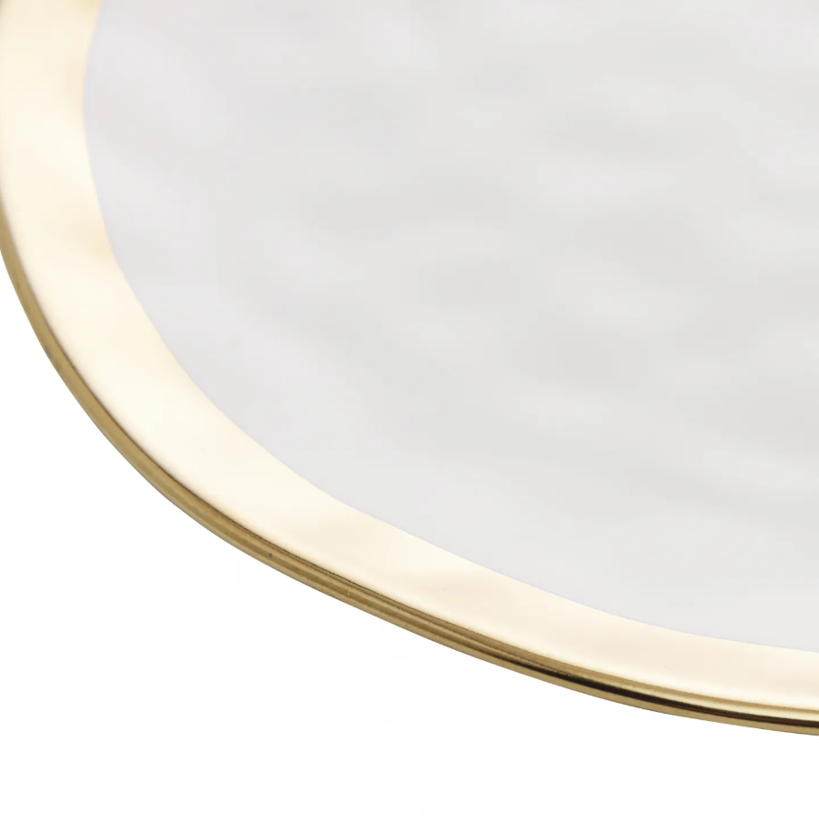 PRATO SOBREMESA PORCELANA BRANCO E DOURADO DUBAI