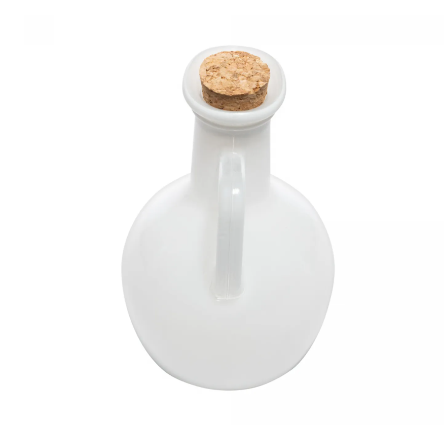 GARRAFA PARA AZEITE DE VIDRO PINTADO BRANCO C/ ROLHA