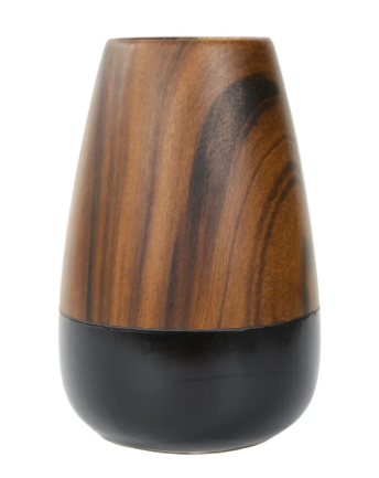 VASO PRETO E MADEIRA OVAL
