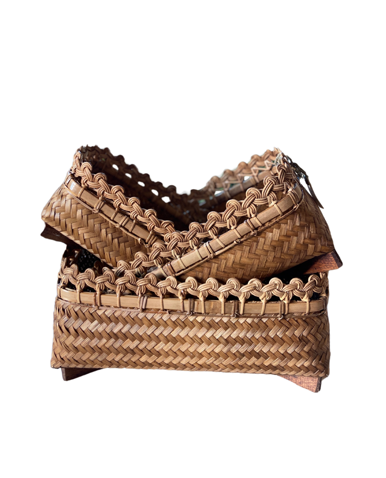 Cesto Entrelace de bambu e rattan - retangular - Natural | Casa Akar