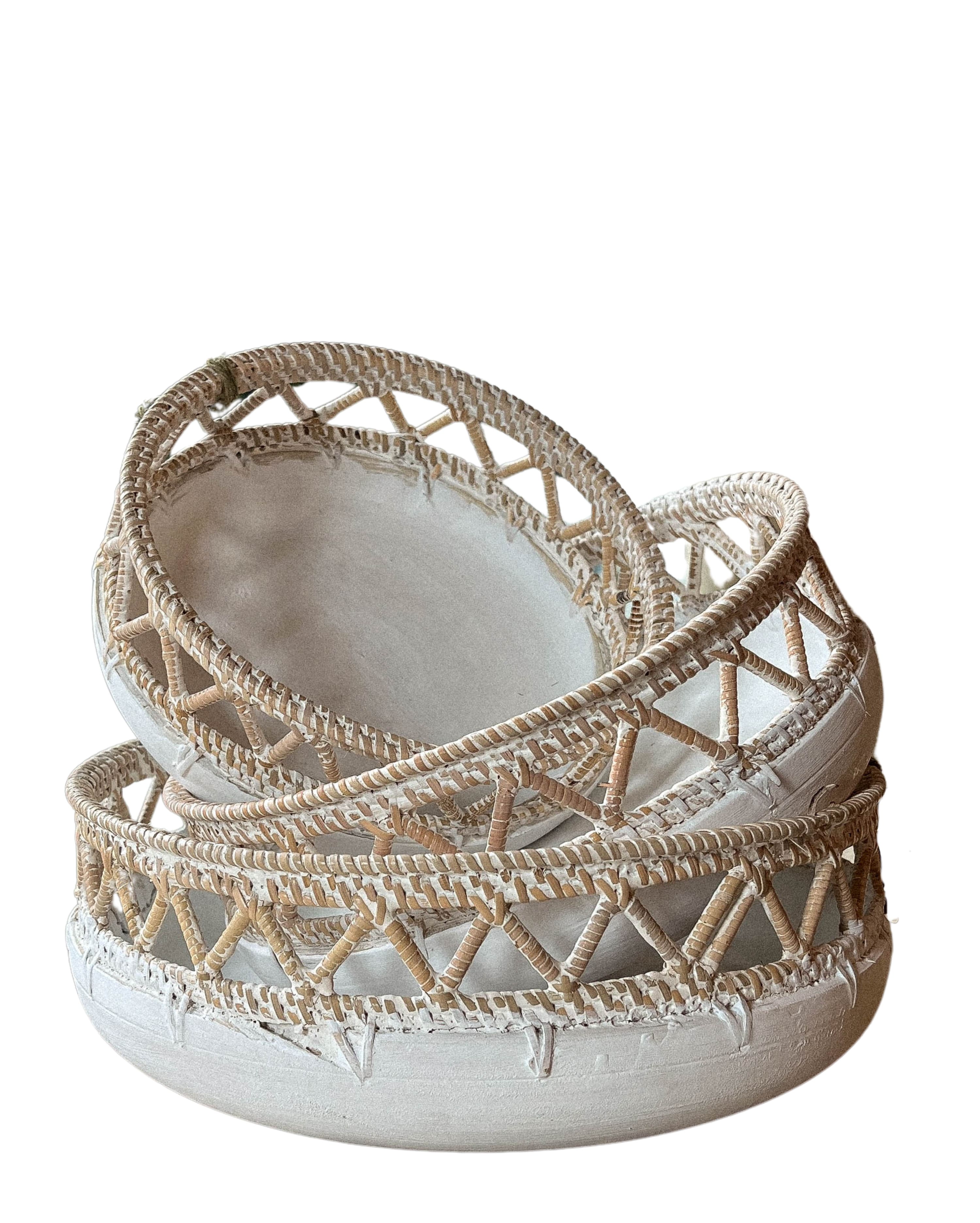 Bowl Tropicália de rattan - Branco | Casa Akar
