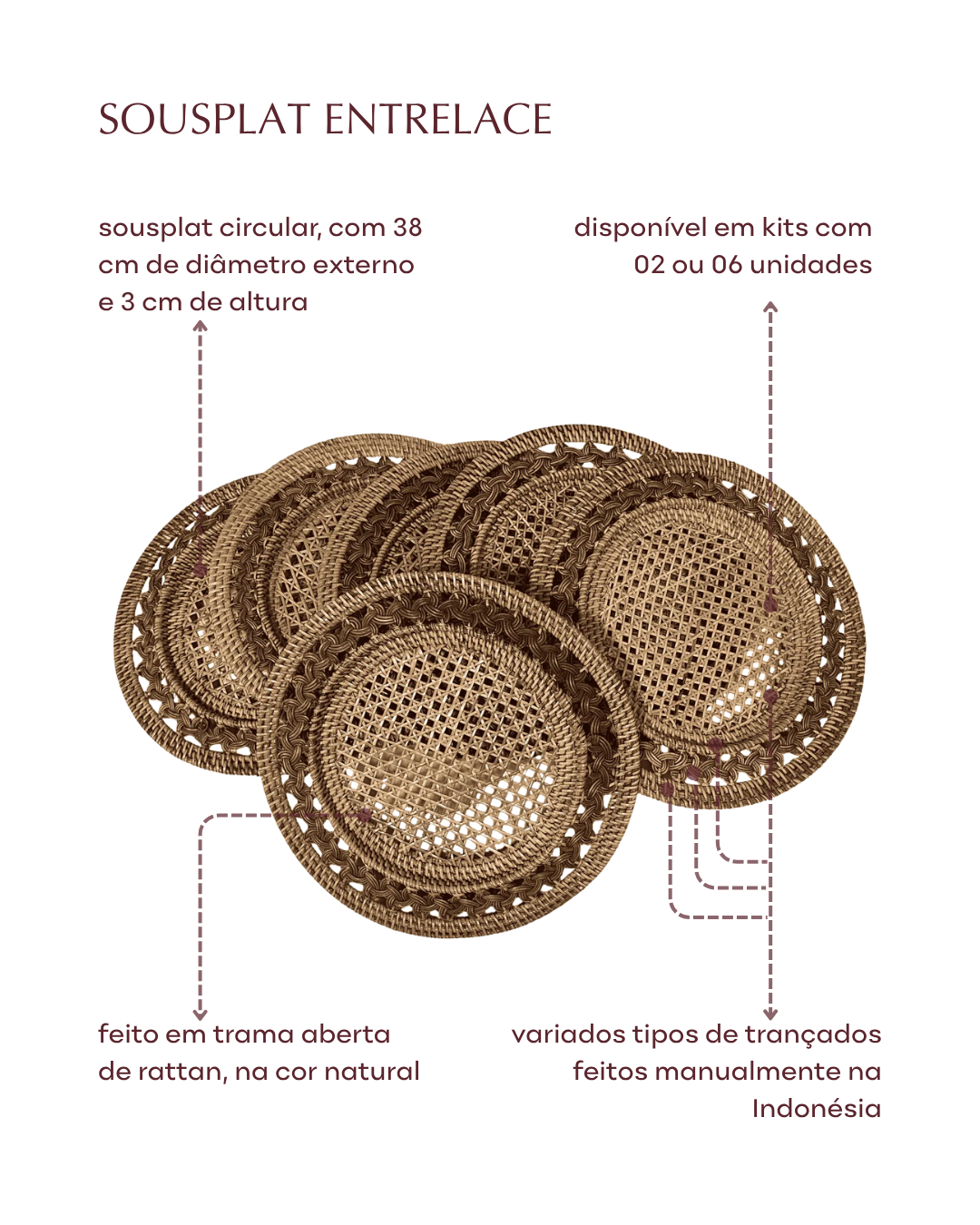 Kit 2 unid. - Sousplat Entrelace de rattan | Casa Akar (5)