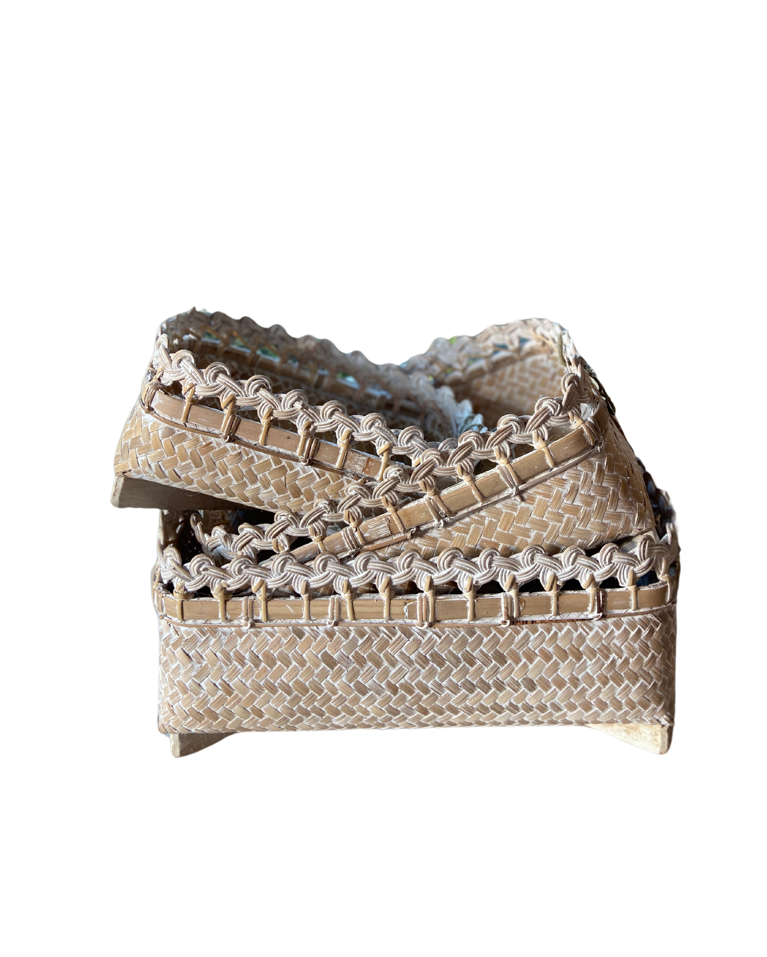 Cesto Entrelace de bambu e rattan - retangular - Branco | Casa Akar