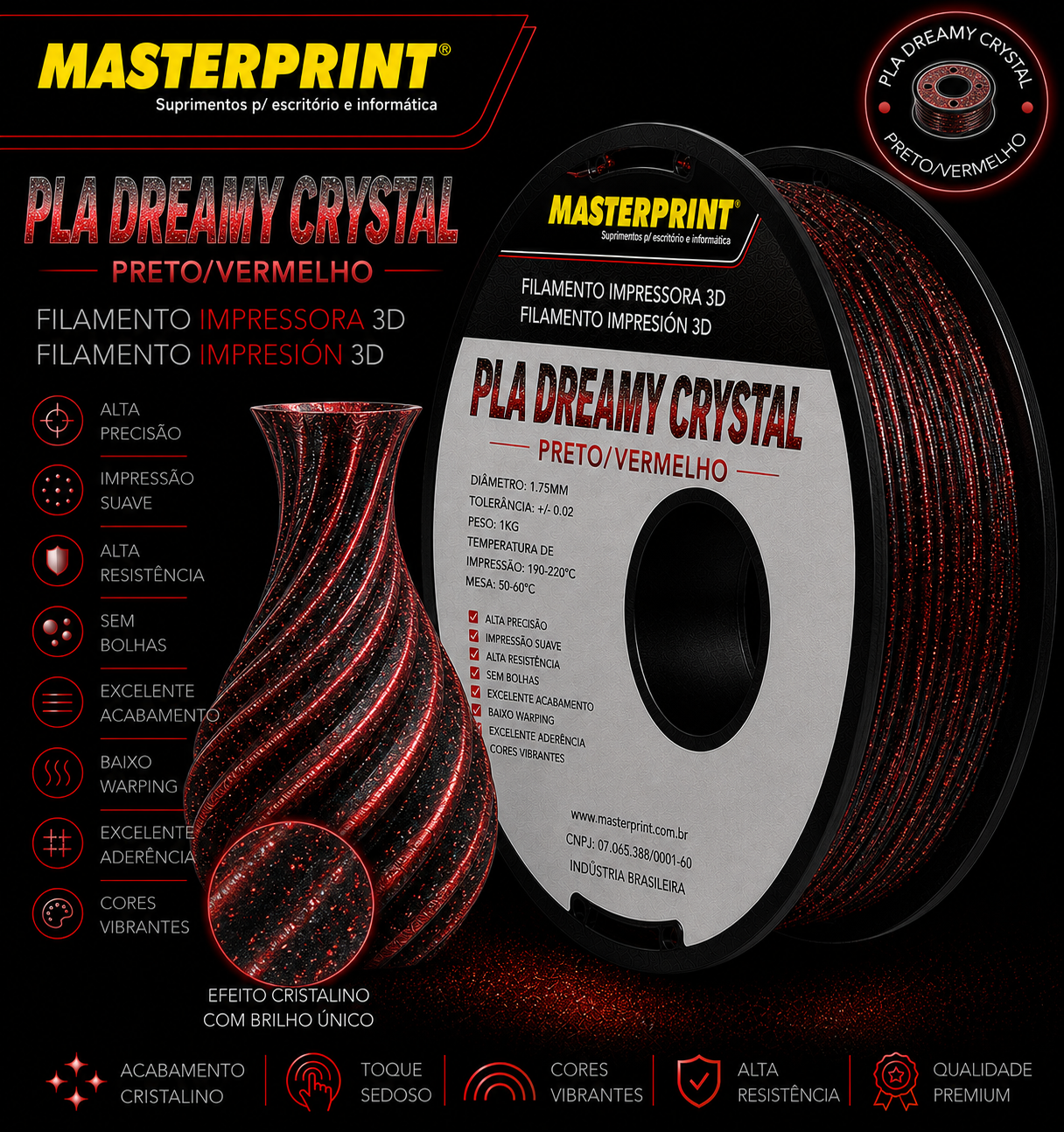 COR:CRYSTAL PRETO/VERMELHO