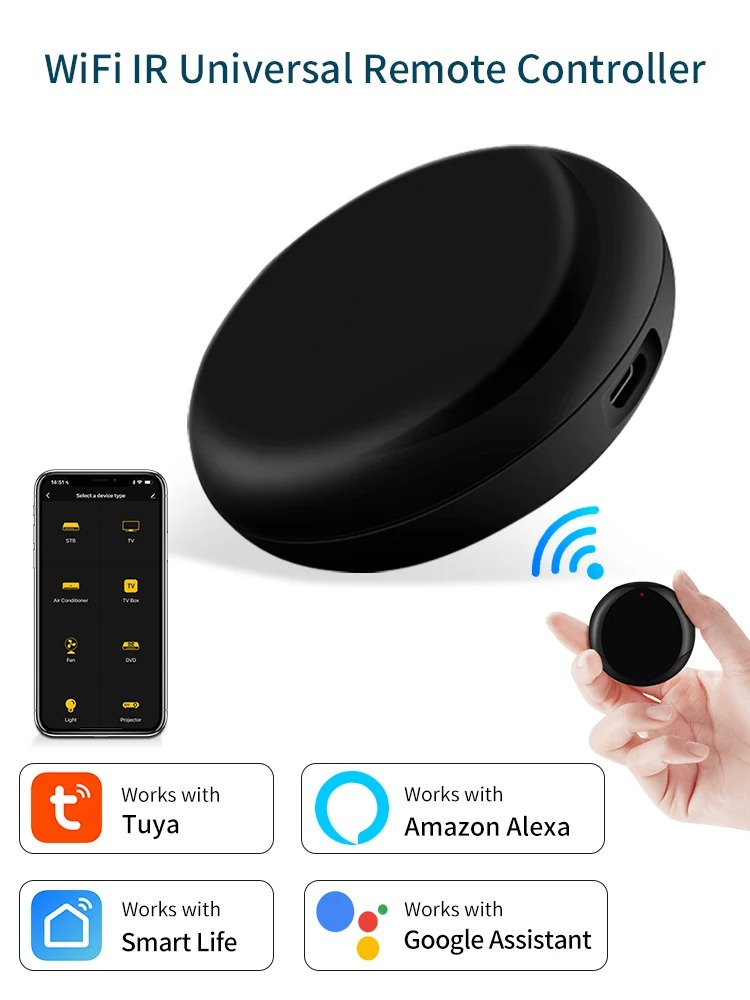 Controle Remoto IR Inteligente, Tuya, USB, Preto