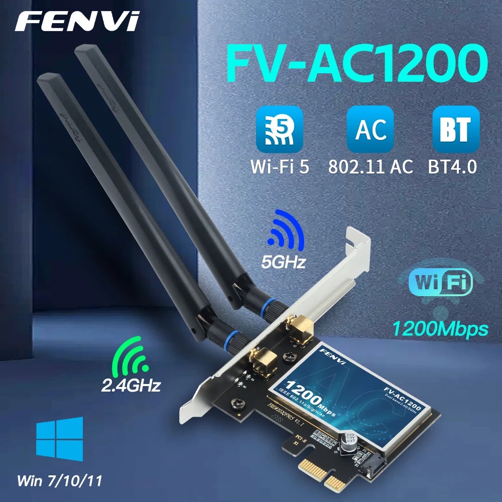 Placa PCIe Wi‑Fi AC1200, Dual Band, Bluetooth 4.0