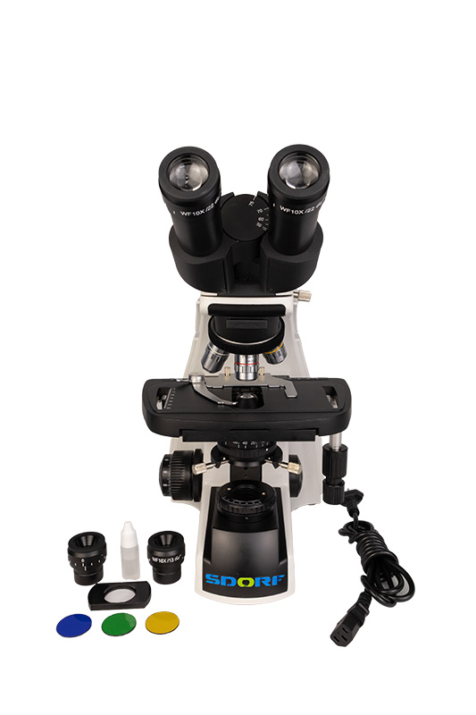 MICROSCÓPIO BIOLÓGICO BINOCULAR PLANACROMÁTICO INFINITO ICS (SISTEMA DE CORREÇÃO INFINITA) COM AUMENTO DE 40X a 1.600X E