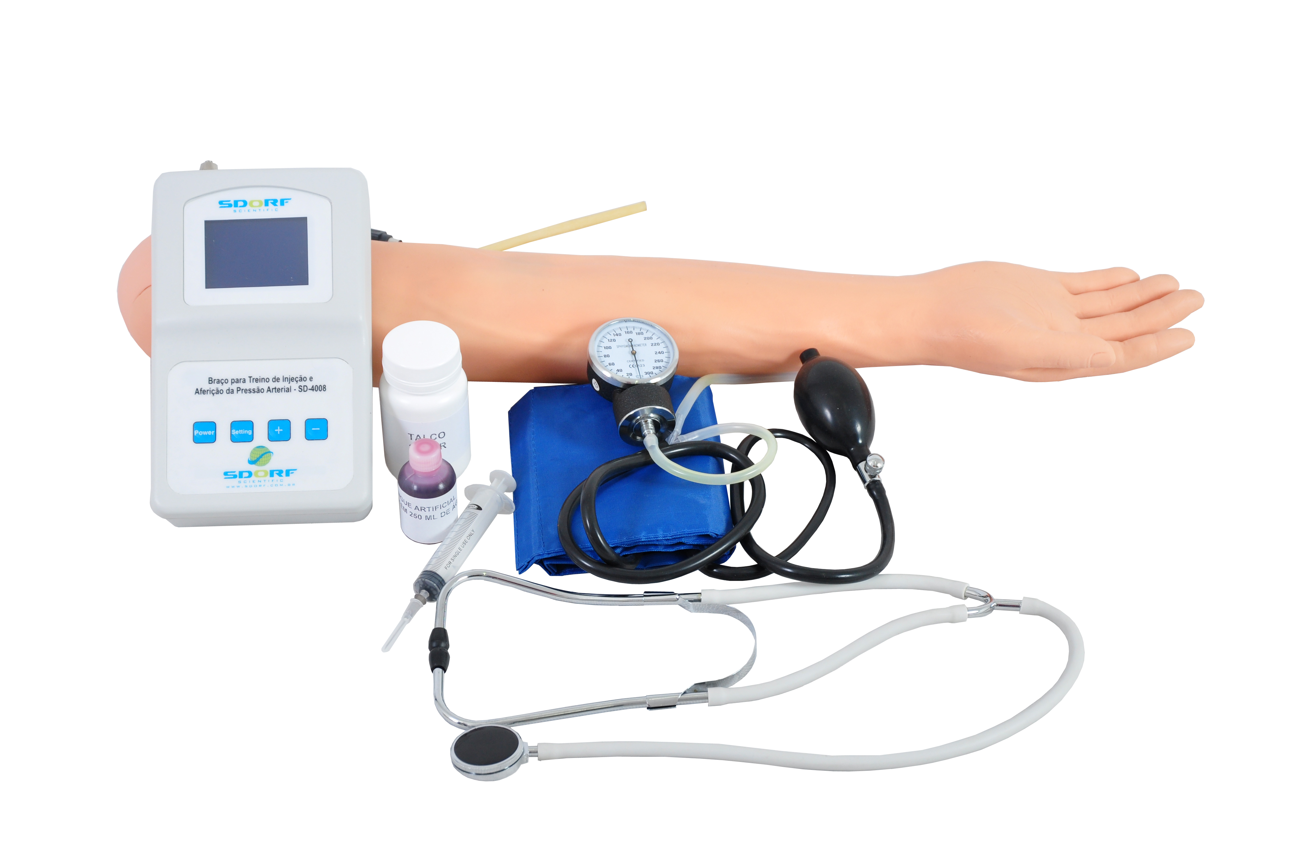 BRAÇO PARA TREINO DE INJEÇÃO IV, IM, SC E AFERIÇÃO DA PRESSÃO ARTERIAL