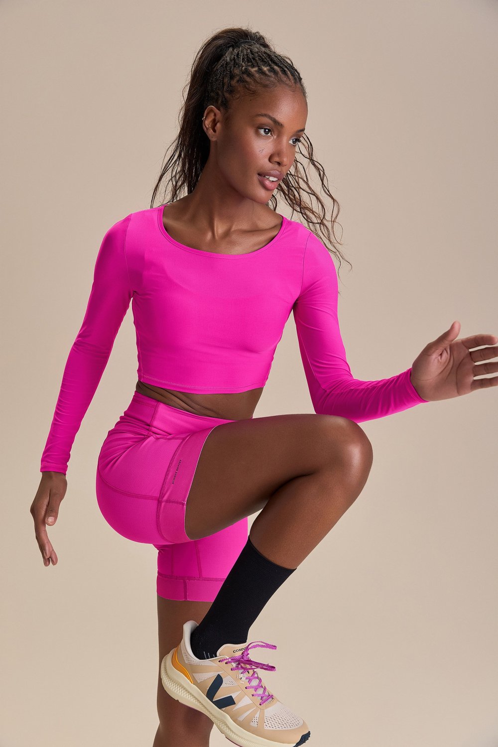Blusa Cropped ML Harmony Cor:Rosa Pink;Tamanho:G