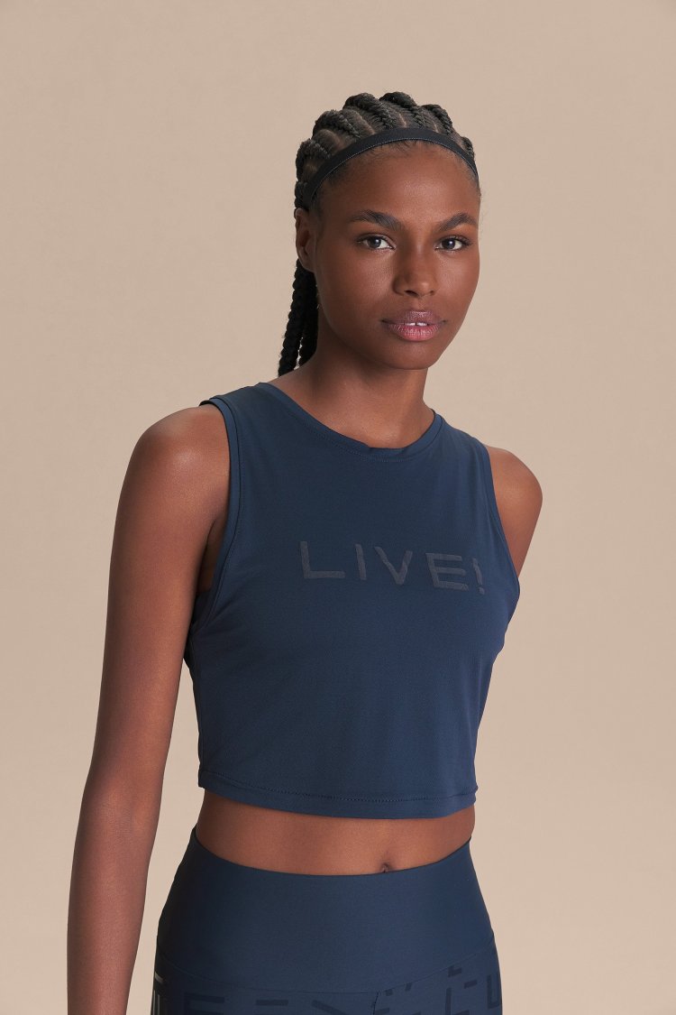 Regata Cropped LIVE Comfort Cor:Azul Escuro;Tamanho:G