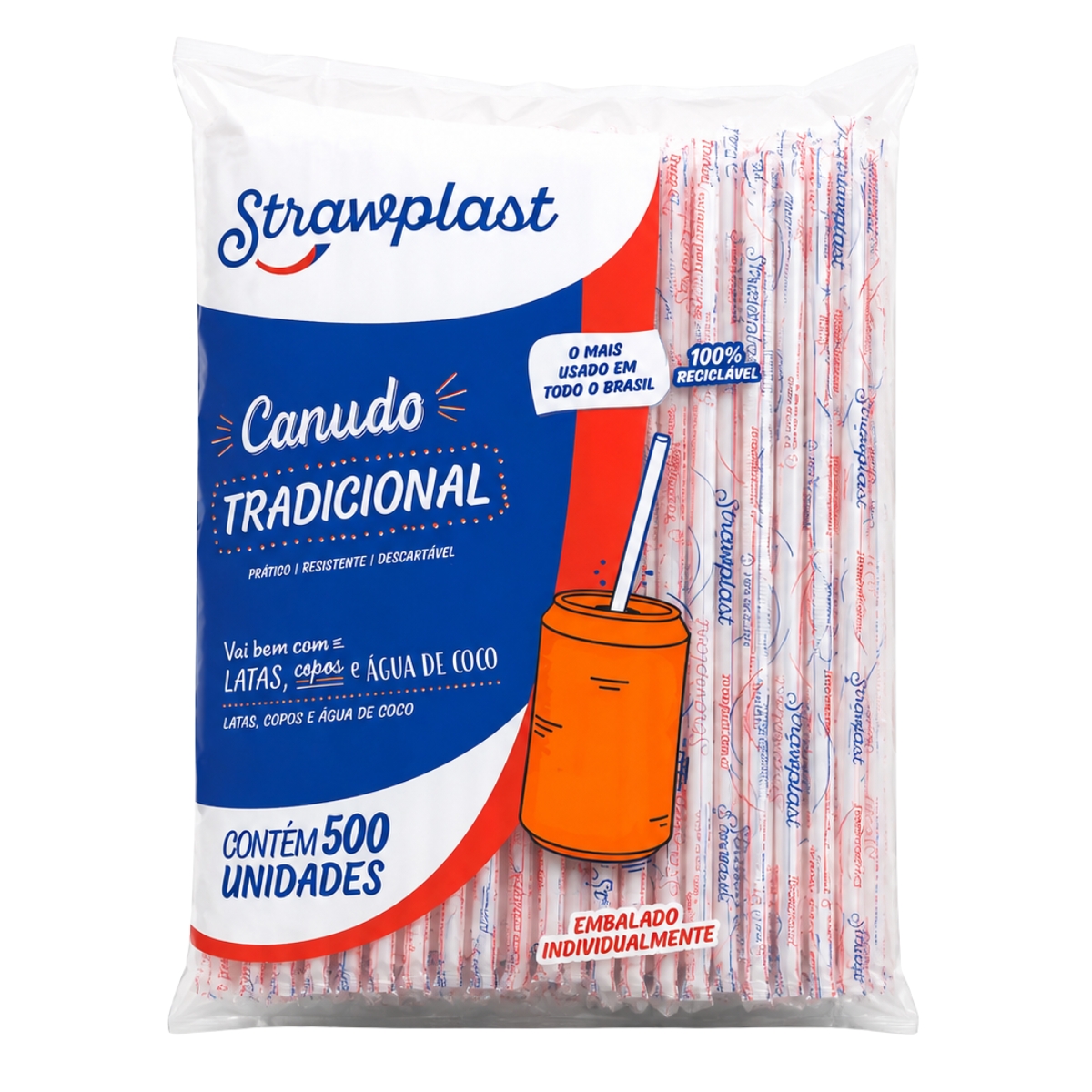 CANUDO STRAWPLAST TRADICIONAL LISTRADO 21X5 SACHE C/ 500UN