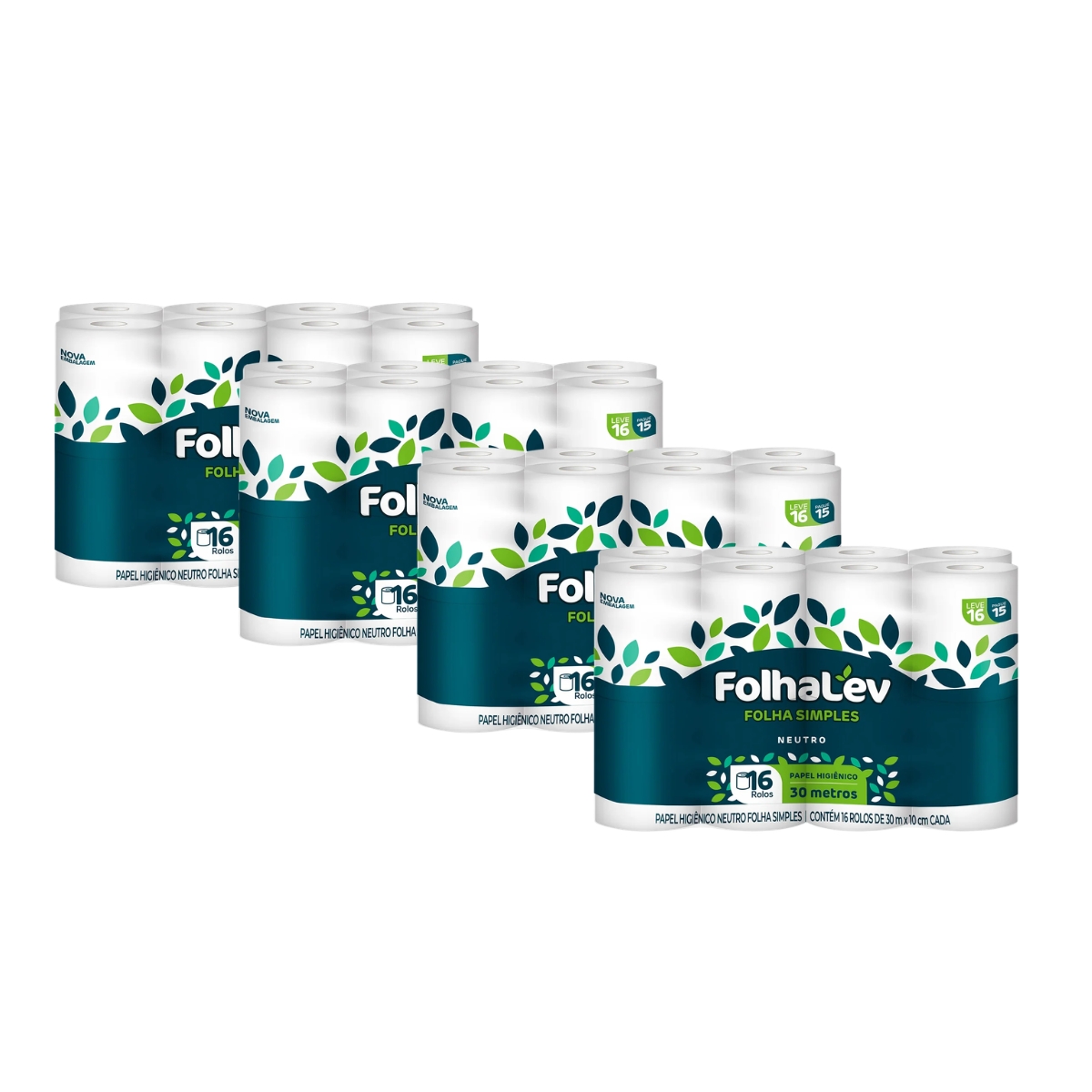 PAPEL HIGIENICO FOLHALEV NEUTRO FOLHA SIMPLES 04PCTx16x30m