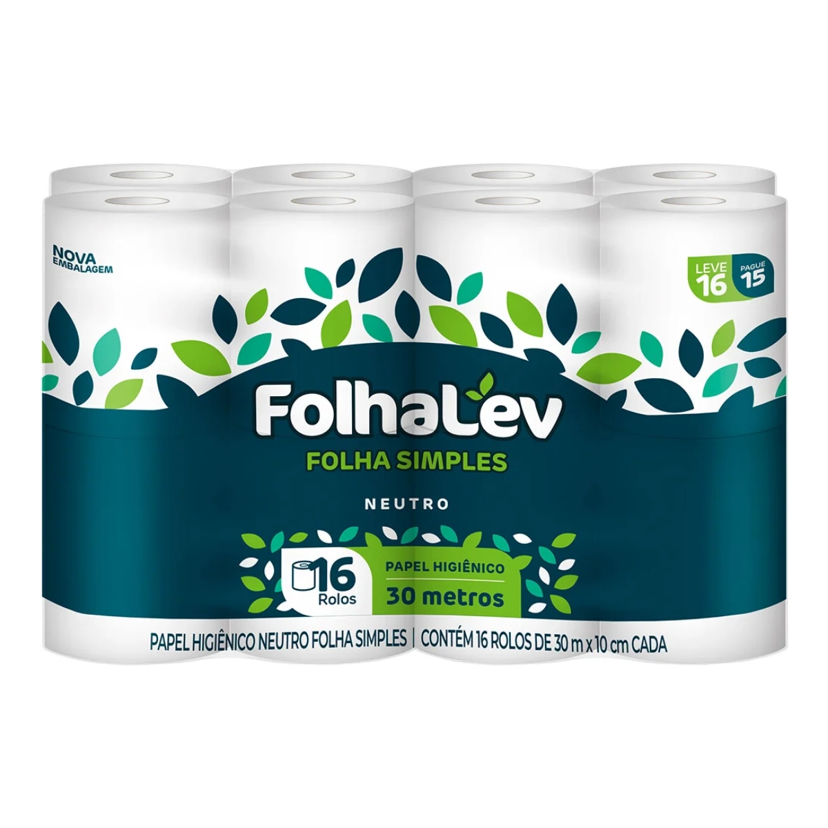 PAPEL HIGIÊNICO FOLHALEV NEUTRO FOLHA SIMPLES 16X30M