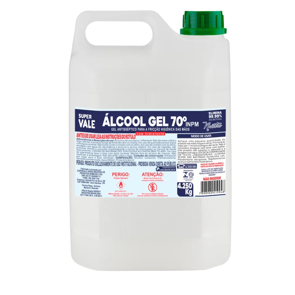 ÁLCOOL EM GEL 70° HIGI P/ MÃOS SUPER VALE 5L