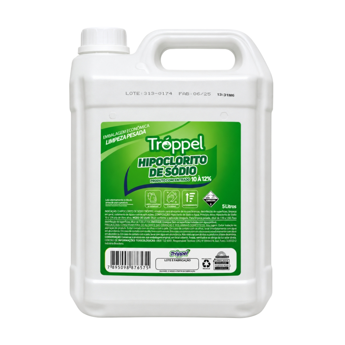 HIPOCLORITO DE SÓDIO 10% A 12% 5L TROPPEL