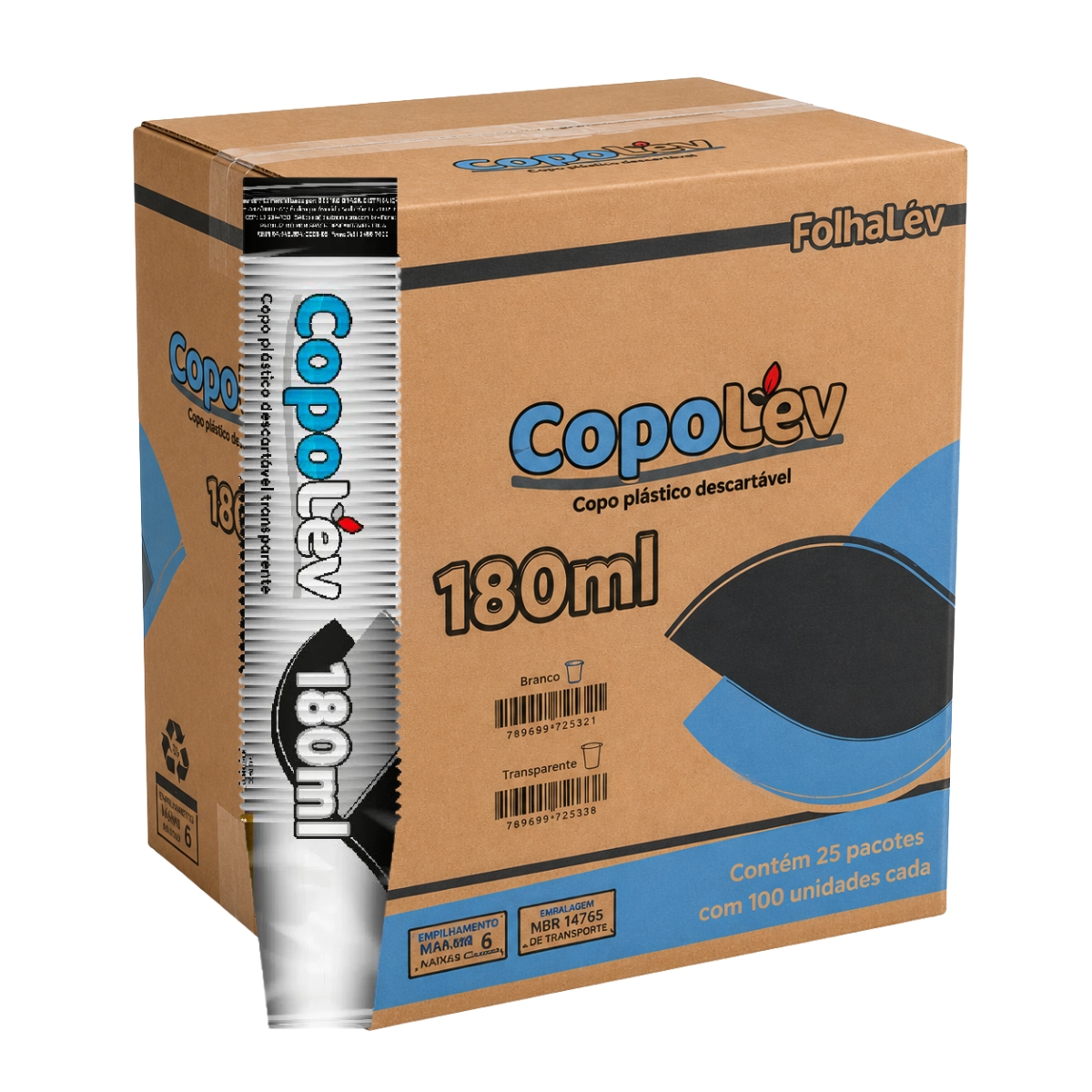 CAIXA COPO PS COPOLEV BRANCO 180ml 25x100un