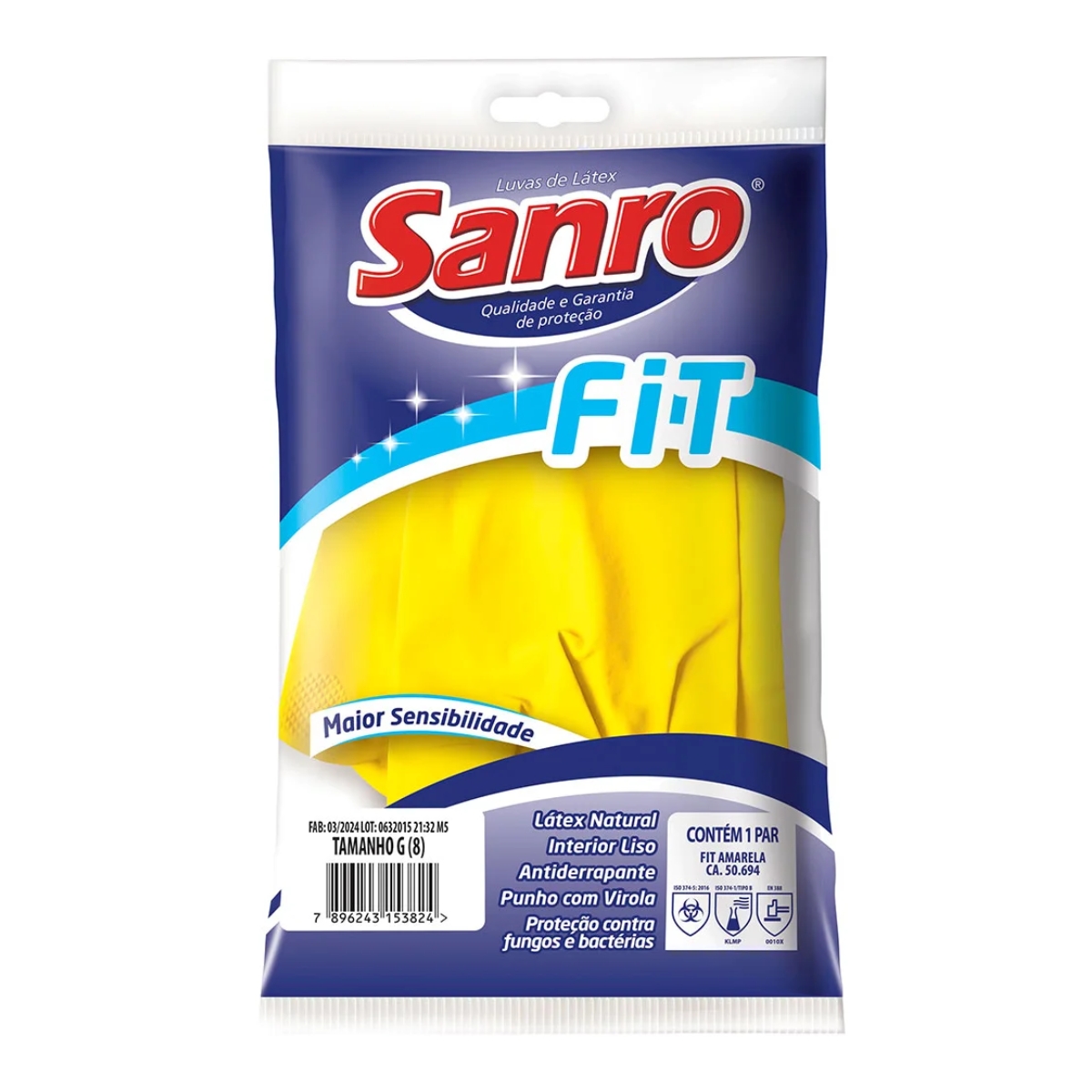 LUVA DE LÁTEX SANRO FIT AMARELA TAMANHO P-M-G