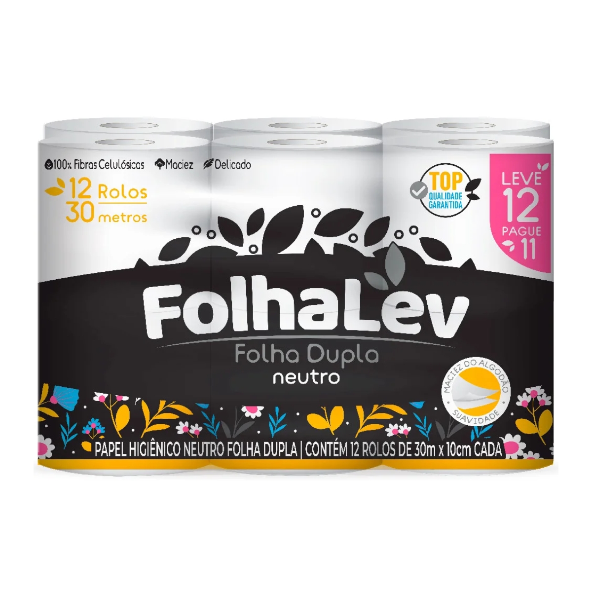 PAPEL HIGIÊNICO FOLHALEV NEUTRO FOLHA DUPLA 30M LEVE 12 PAGUE 11