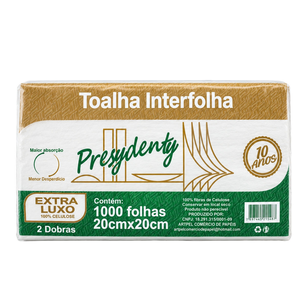 PAPEL TOALHA INTERFOLHADO 2D PRESIDENTY 20x20x1000FLS