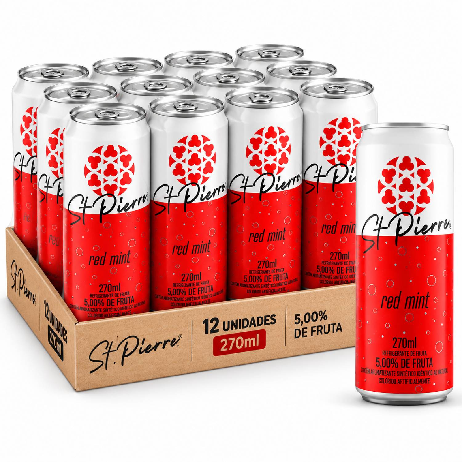 kit 12 Refrigerante de Fruta ST PIERRE Red Mint 270ml