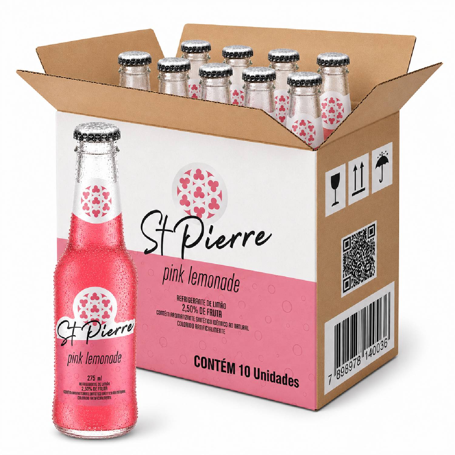 Kit 10 Refrigerante Pink Lemonade ST PIERRE L Neck 275ml