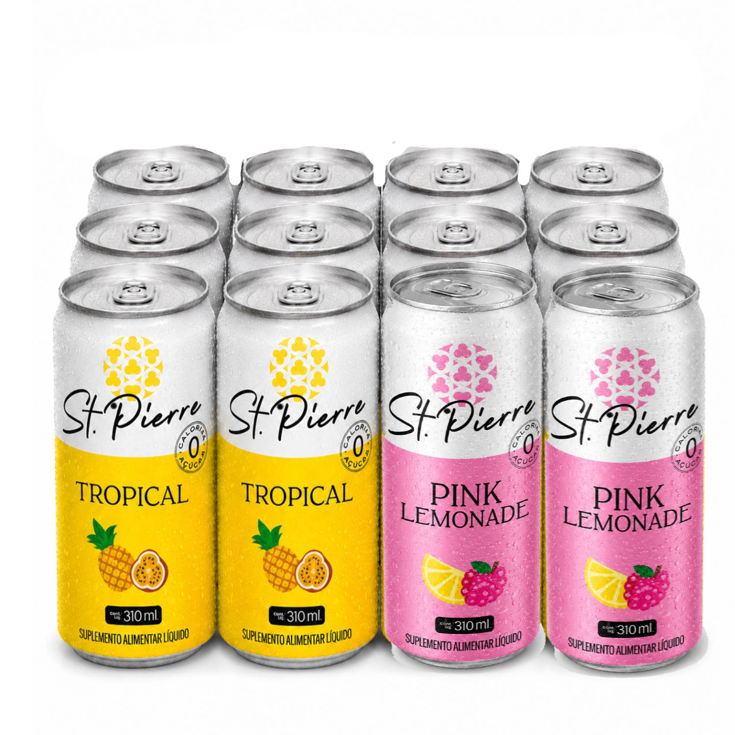 Kit Misto 12 Bebida Zero ST PIERRE 6x Tropical 6x Pink 310ml